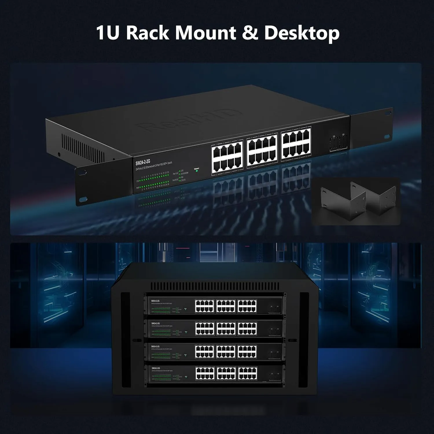 24 Port 2.5Gb Managed Ethernet Network Switch 24 x 2.5 Gigabit Base-T Port | 2 x 10G SFP  | Compatible with 10-100-1000Mbps Devices | Fanless Quiet Metal Internet Switch | Rack Mount | 160G Bandwidth