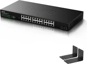 24 Port 2.5Gb Managed Ethernet Network Switch 24 x 2.5 Gigabit Base-T Port | 2 x 10G SFP  | Compatible with 10-100-1000Mbps Devices | Fanless Quiet Metal Internet Switch | Rack Mount | 160G Bandwidth