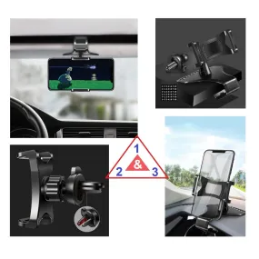 3 in 1 Car GPS Smartphone Holder: Dashboard / Visor Clamp   AC Grid Clip for Intex cloud Gem , cloud Gem Plus - Black
