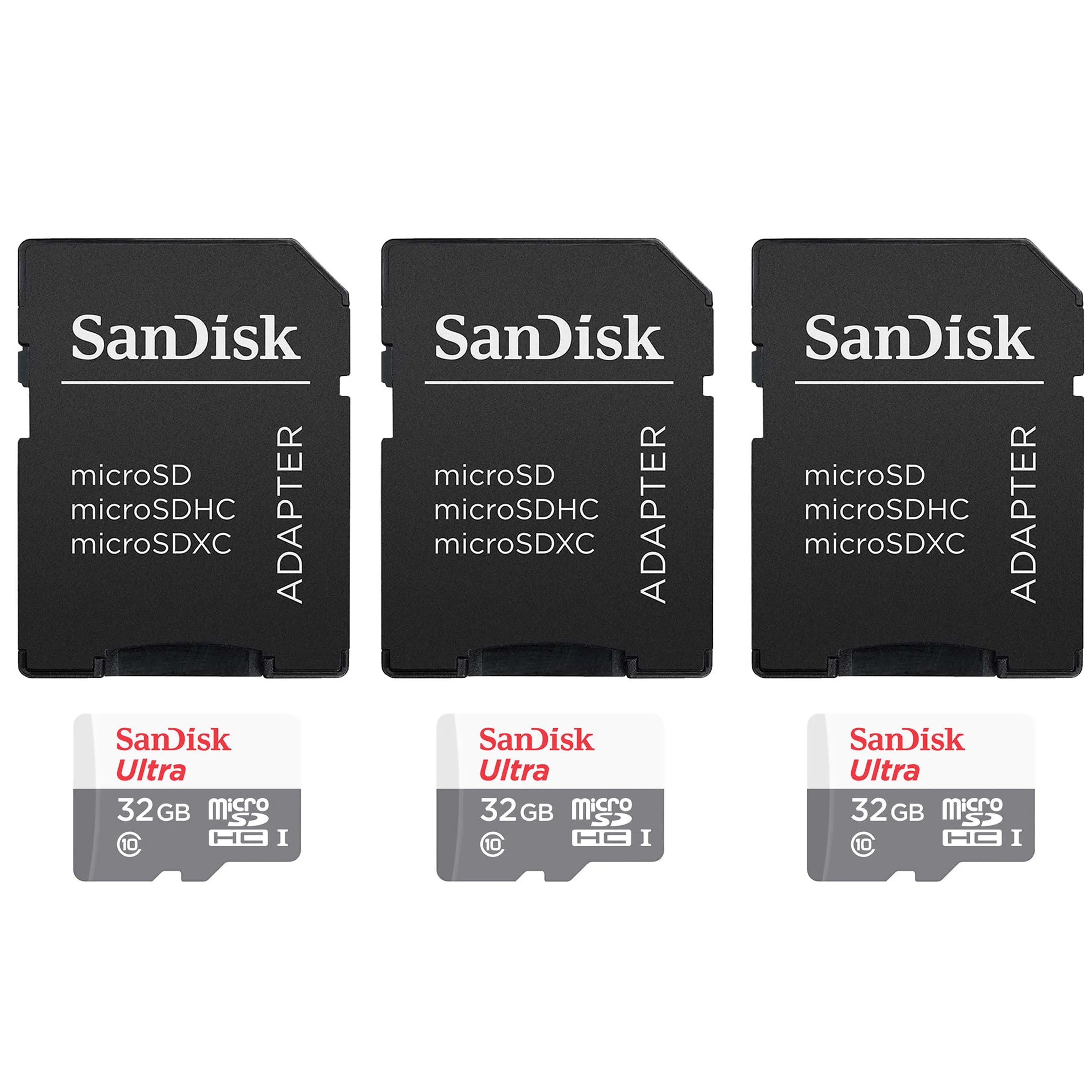 3 Packs SanDisk 32GB Ultra UHS-I microSDHC Memory Card with SD Adapter