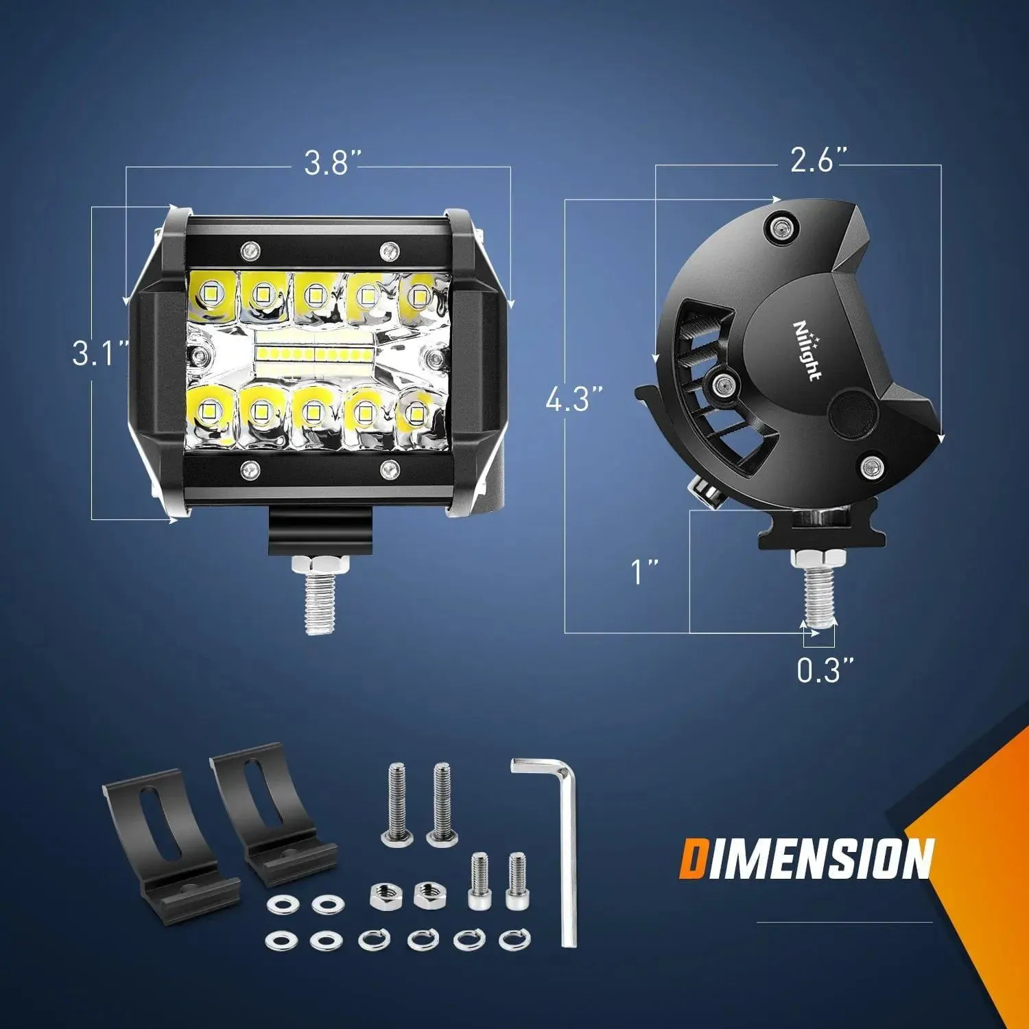 4 Inch 60W Triple Row Spot Flood Led Pods (Pair) | 2.5 Inch Tow Hitch Mount