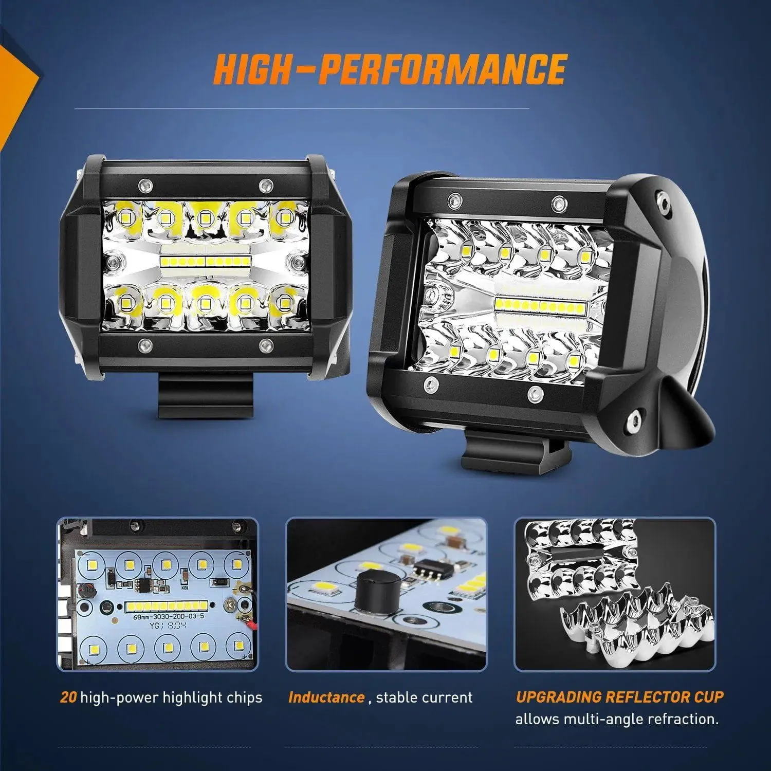 4 Inch 60W Triple Row Spot Flood Led Pods (Pair) | 2.5 Inch Tow Hitch Mount