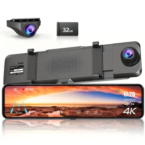 4K Mirror Dash Cam Front And Rear, Rearview Mirror Camera For Cars & Trucks With 11" IPS Touch Screen, Backup Camera With Type-C, Starvis Sensor