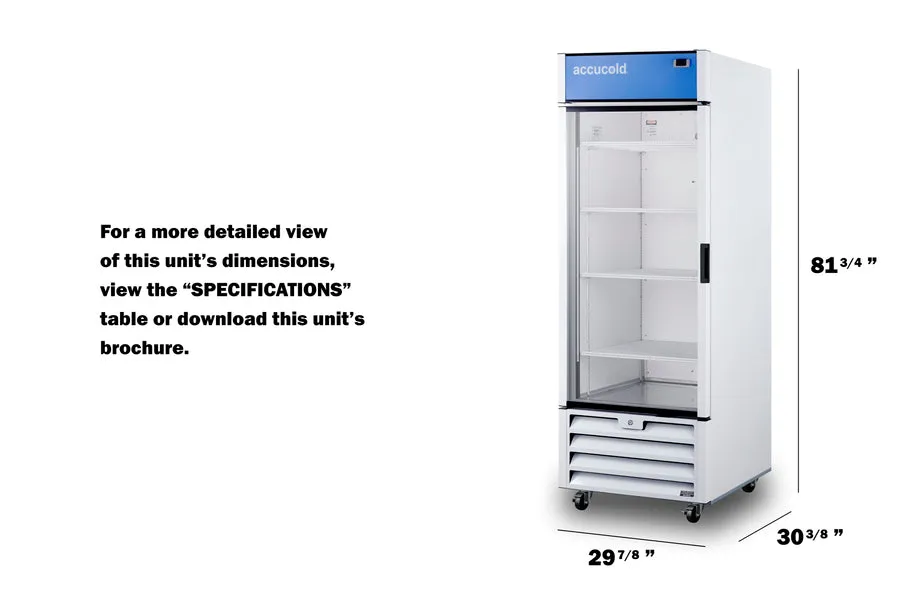 Accucold 30" Wide Healthcare Full Size Right Hand Commercial Display Refrigerator, TAA Compliant