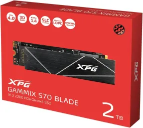 Adata 2TB XPG GAMMIX S70 Blade M.2 NVMe SSD, M.2 2280, PCIe 4.0, 3D NAND, R/W 7400/6700 MB/s, 750K/750K IOPS, PS5 Compatible, No Heatsink
