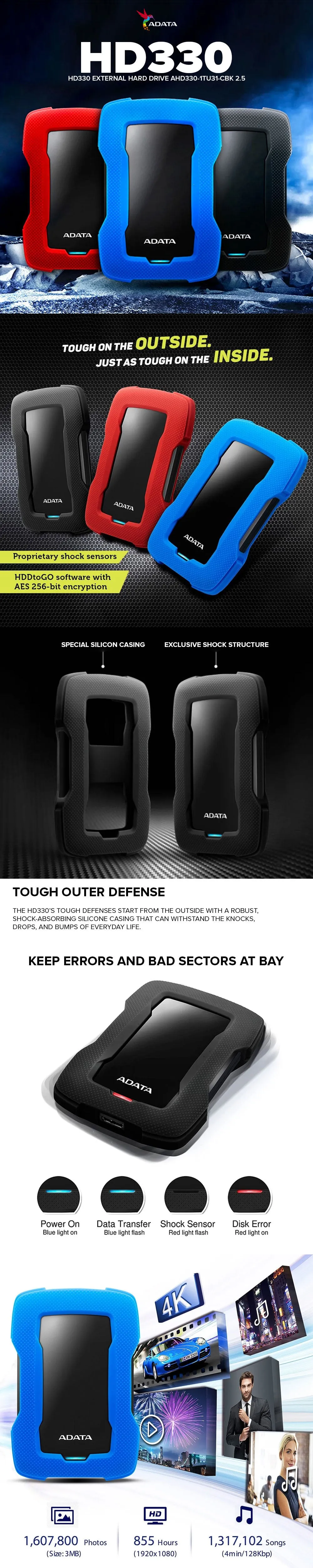 Adata HD330 External Hard Drive AHD330-1TU31-CBL 2.5
