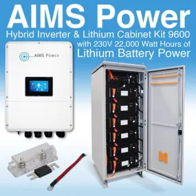 Aims Power KIT Hybrid Inverter & Lithium Battery Cabinet – 9.6 kW Output 15 kW Solar Capacity | 22,114 Watt Hours Battery Cabinet - KITHY96230BAT