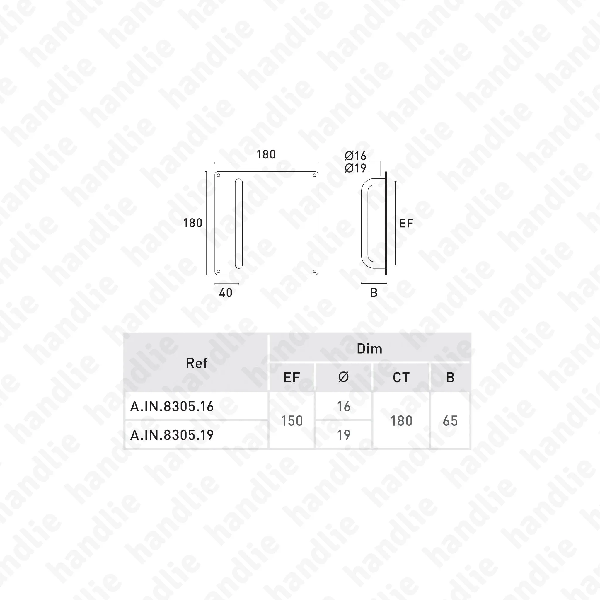 A.IN.8305 - Asa com placa simples ou dupla para portas - Inox