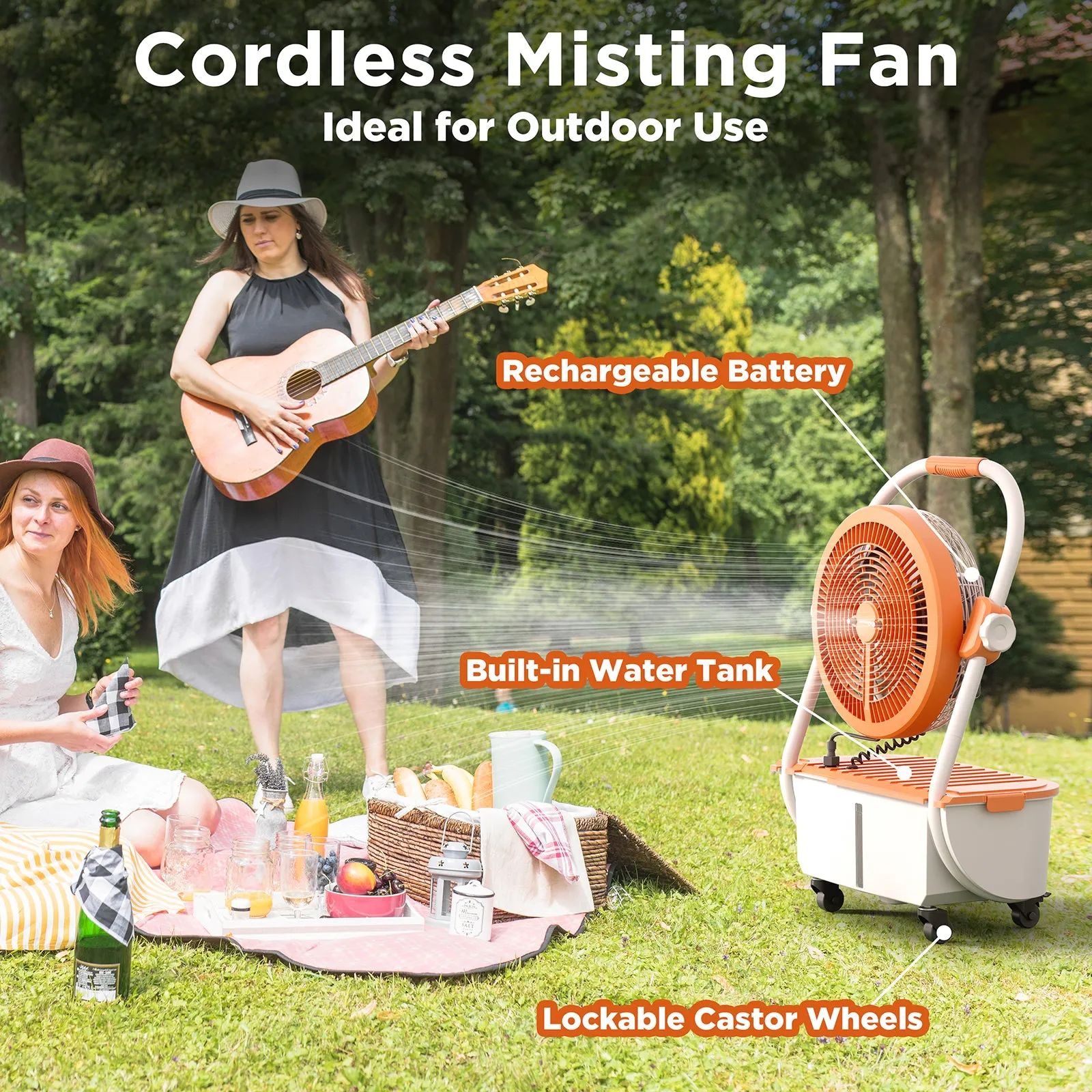 AirSupply MS12 Portable Mist Fan with 19,200mAh Battery and 2.9-Gallon Water Tank