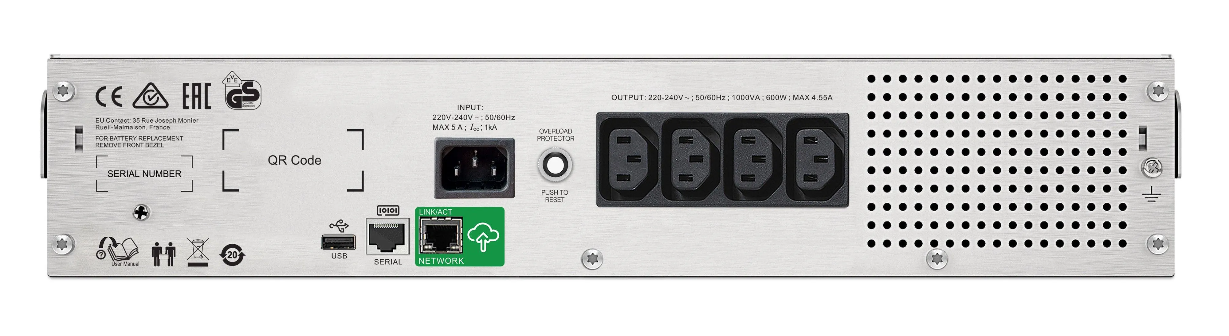 APC 1 kVA | 600W | 85-136V | 50|60Hz | 680J | 432x406x86mm | 20.52kg | Black (SMC1000I-2UC)