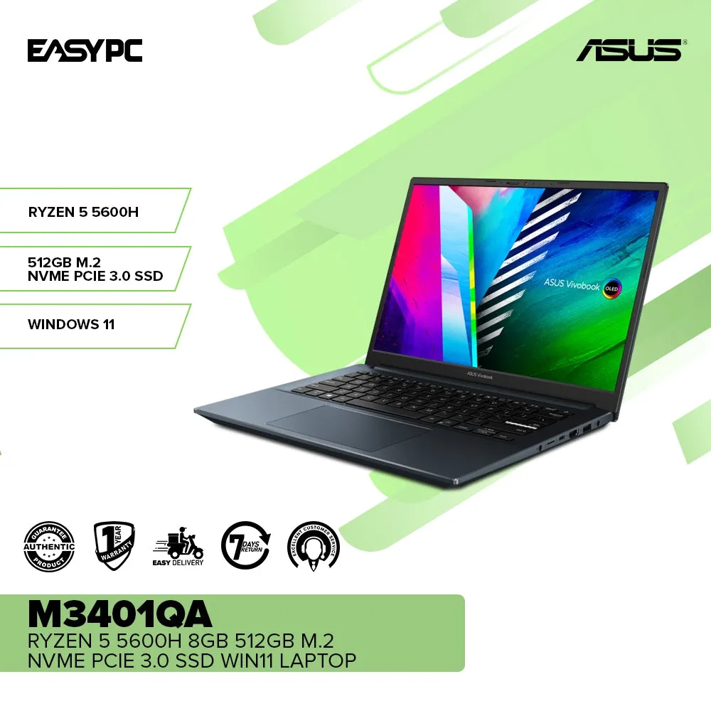 Asus M3401QA-KM048W Ryzen 5 5600H/8GB/512GB M.2 NVMe PCIe 3.0 SSD/Win11 Laptop