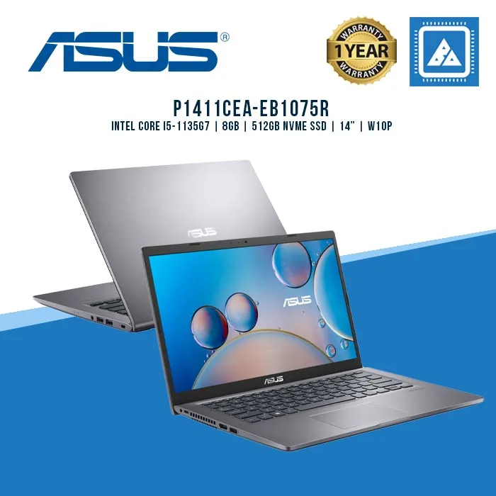 ASUS P1411CEA-EB1075R I5-1135G7 | 8GB RAM | 512GB NVME/14" | W10P Best for Students and Freelancers (GRY)