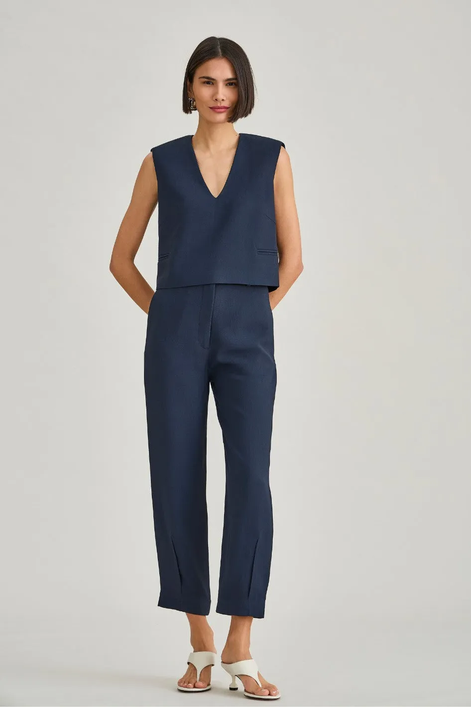Calça de Alfaiataria Azul Marinho Olivia