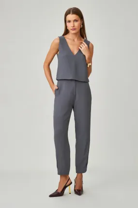 Calça de Alfaiataria Cinza Chumbo Olivia