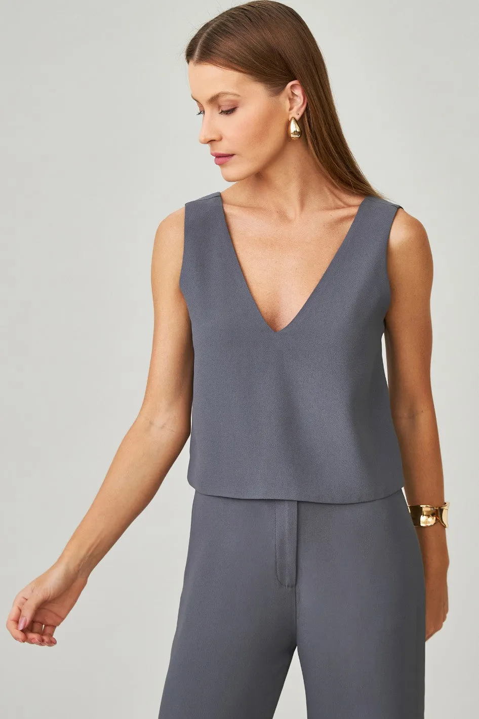 Calça de Alfaiataria Cinza Chumbo Olivia