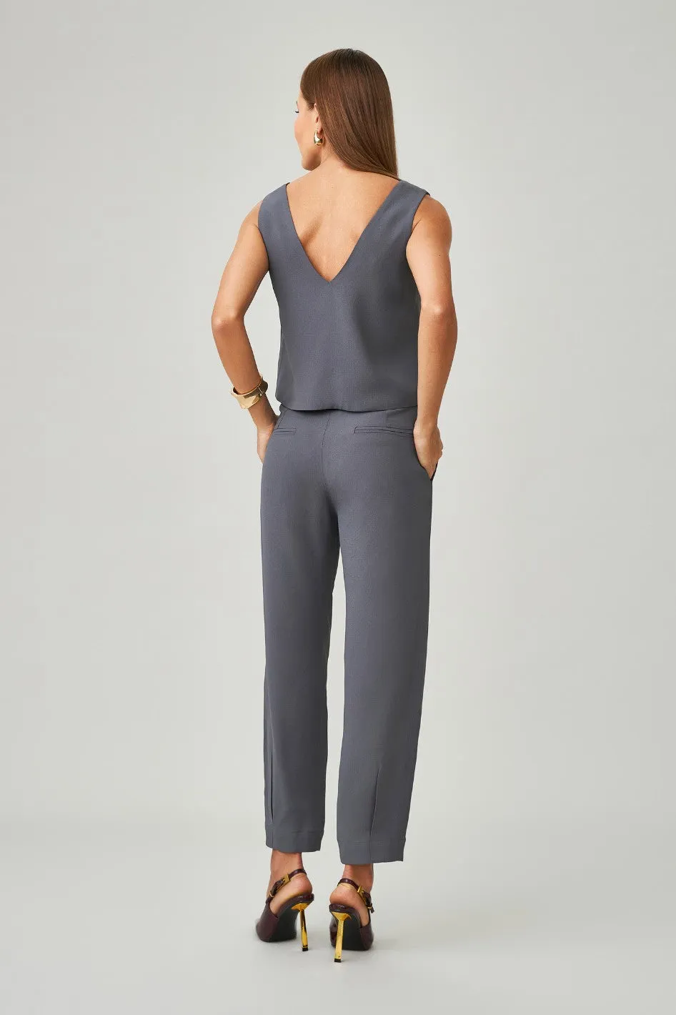 Calça de Alfaiataria Cinza Chumbo Olivia