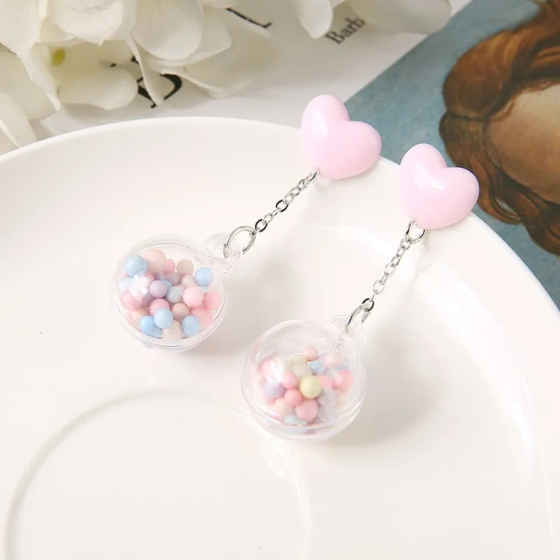 Candy Heart Pom Pom Earrings