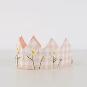  Coroa xadrez rosa com margaridas bordadas