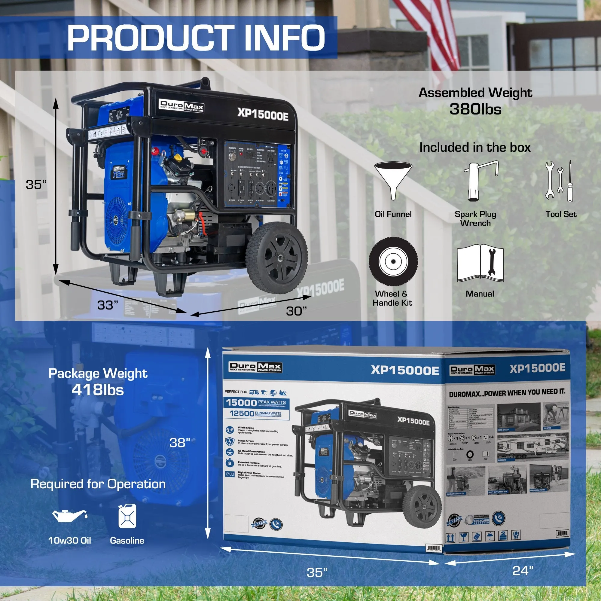 DuroMax XP15000E 12500W/15000W Gas Electric Start Generator New