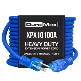 DuroMax XPX10100C Heavy Duty SJEOOW 100-Foot 10 Gauge Blue Triple Tap Extension Power Cord