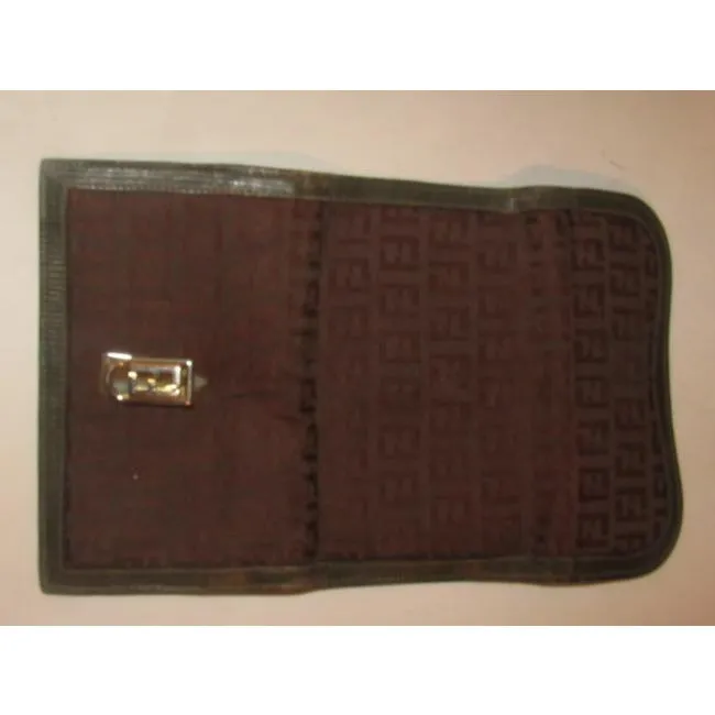 Fendi Dark Brown Small F Logo Print Canvas And Textured Brown Leather Vintage Wallet