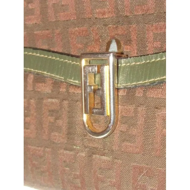 Fendi Dark Brown Small F Logo Print Canvas And Textured Brown Leather Vintage Wallet