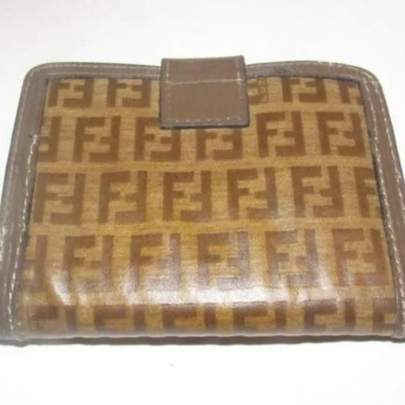 Fendi Dark Brown Small F Logo Print Coated Canvas