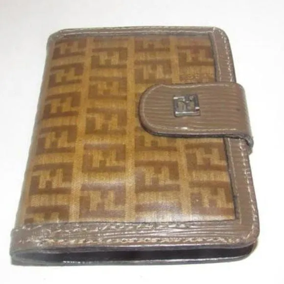 Fendi Dark Brown Small F Logo Print Coated Canvas