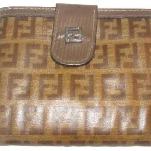 Fendi Dark Brown Small F Logo Print Coated Canvas