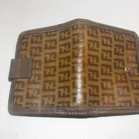 Fendi Dark Brown Small F Logo Print Coated Canvas