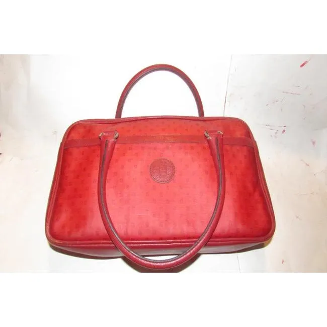 Fendi Early Sas Purse True Red Small F Or Zucchino Logo Print Coated Canvas And Leather Satchel