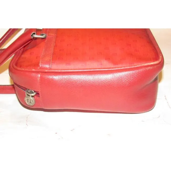Fendi Early Sas Purse True Red Small F Or Zucchino Logo Print Coated Canvas And Leather Satchel