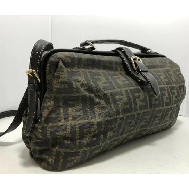Fendi Shoulder Bag Logo Canvasleather Two Way Satchelshoulder Tobacco Zucco Print Leather And Coated