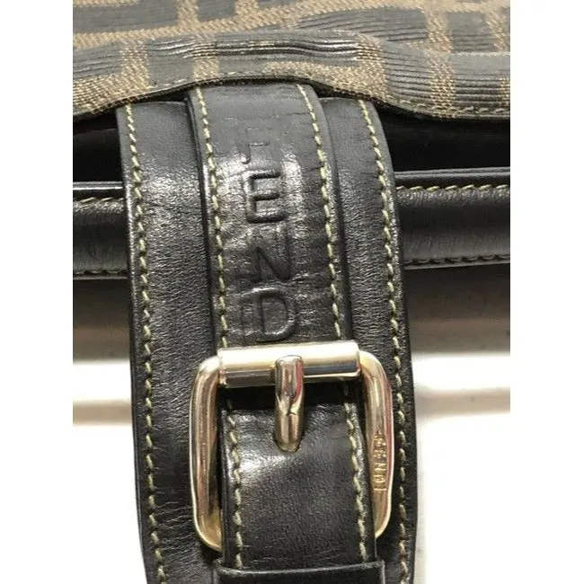 Fendi Shoulder Bag Logo Canvasleather Two Way Satchelshoulder Tobacco Zucco Print Leather And Coated