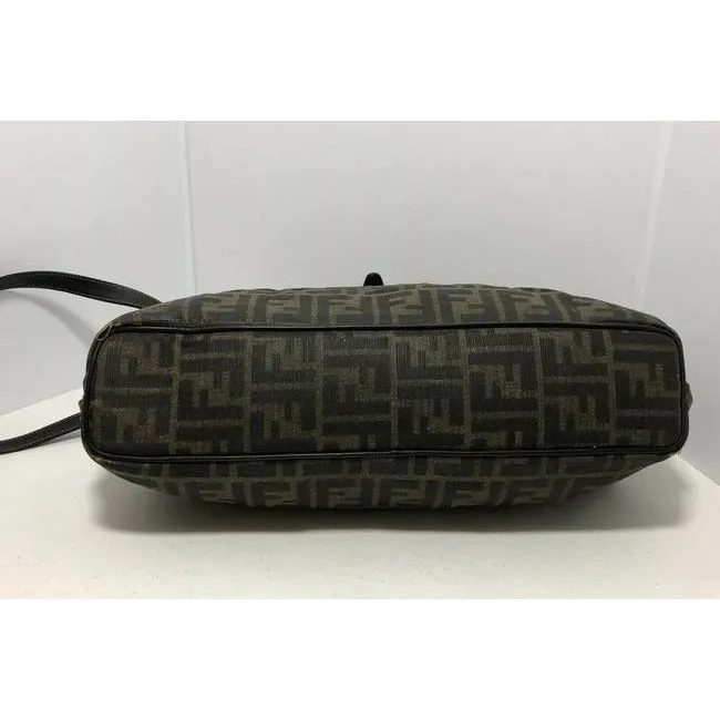 Fendi Shoulder Bag Logo Canvasleather Two Way Satchelshoulder Tobacco Zucco Print Leather And Coated