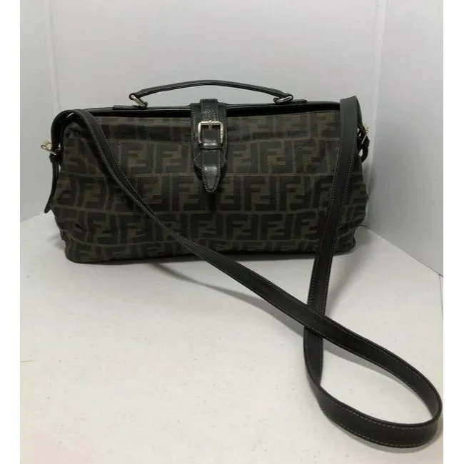 Fendi Shoulder Bag Logo Canvasleather Two Way Satchelshoulder Tobacco Zucco Print Leather And Coated