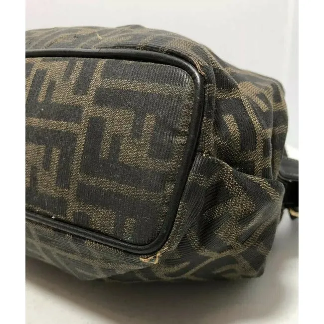 Fendi Shoulder Bag Logo Canvasleather Two Way Satchelshoulder Tobacco Zucco Print Leather And Coated