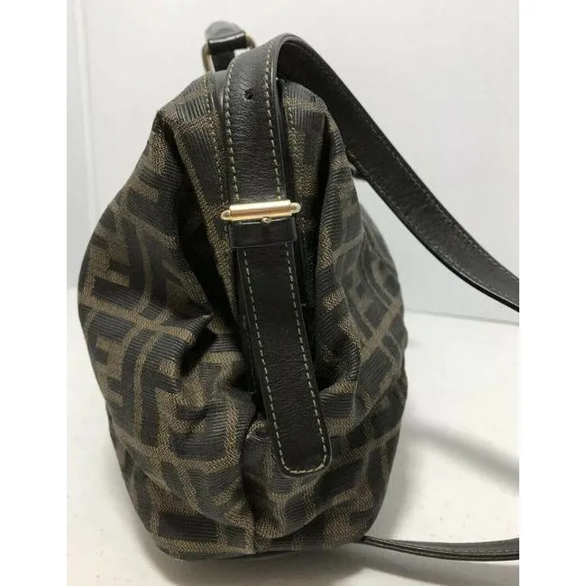 Fendi Shoulder Bag Logo Canvasleather Two Way Satchelshoulder Tobacco Zucco Print Leather And Coated