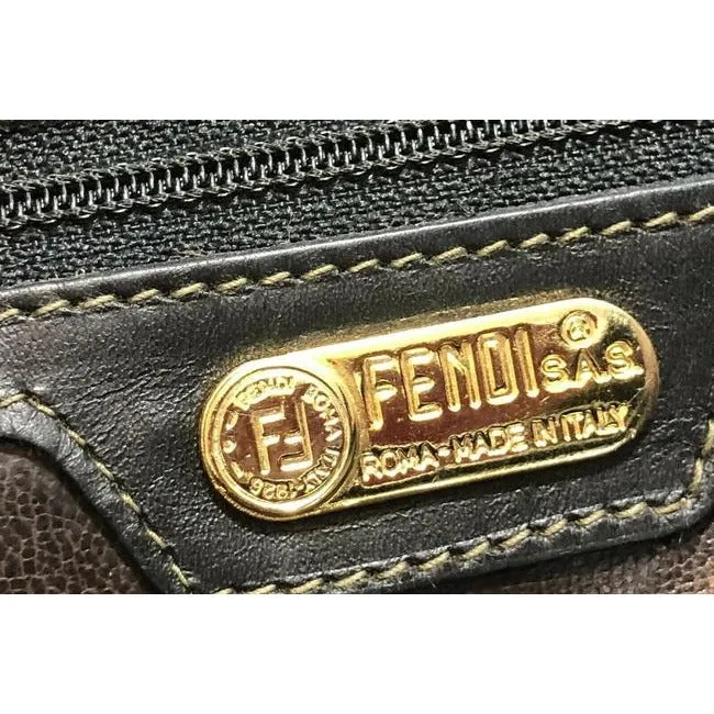 Fendi Shoulder Bag Logo Canvasleather Two Way Satchelshoulder Tobacco Zucco Print Leather And Coated