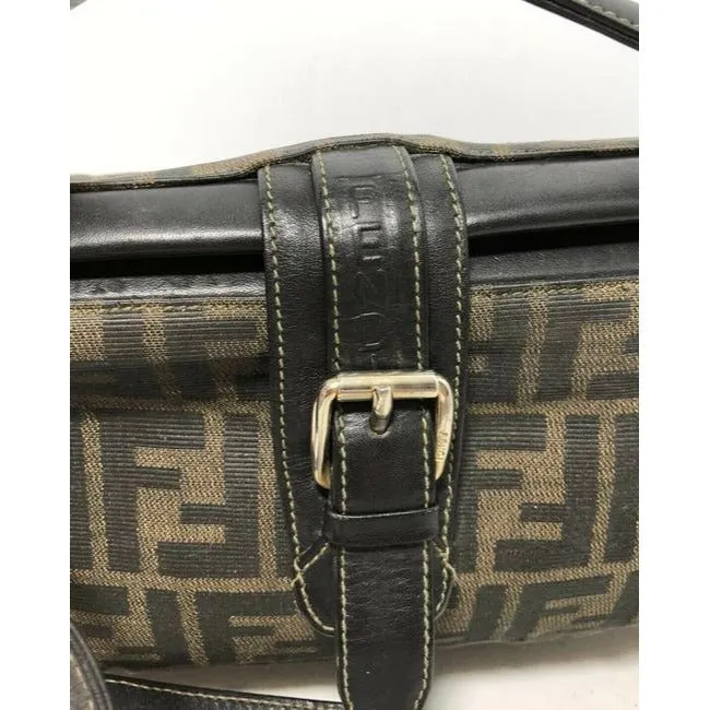 Fendi Shoulder Bag Logo Canvasleather Two Way Satchelshoulder Tobacco Zucco Print Leather And Coated