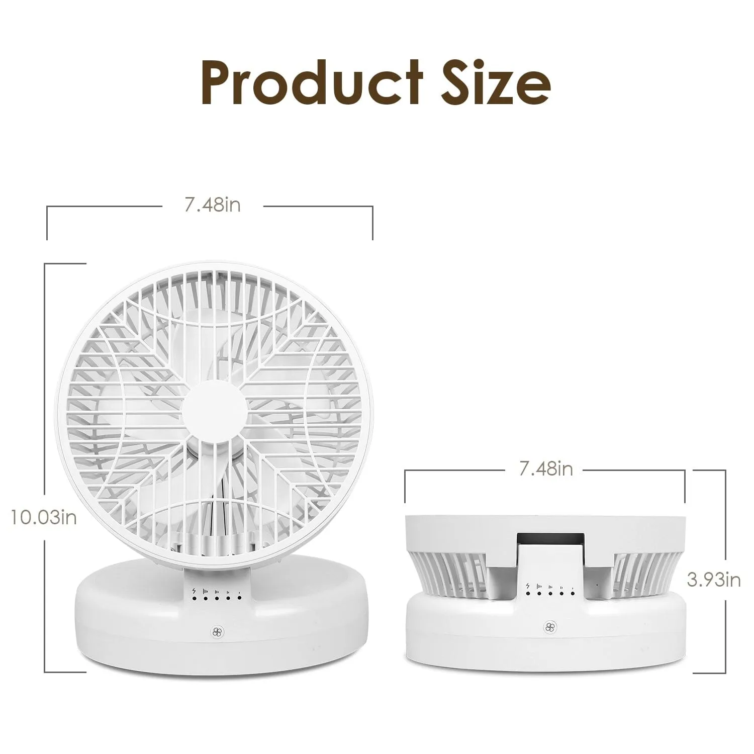 Foldable Desk Fan with 4 Wind Speeds Type-C Rechargeable Wall-Mounted