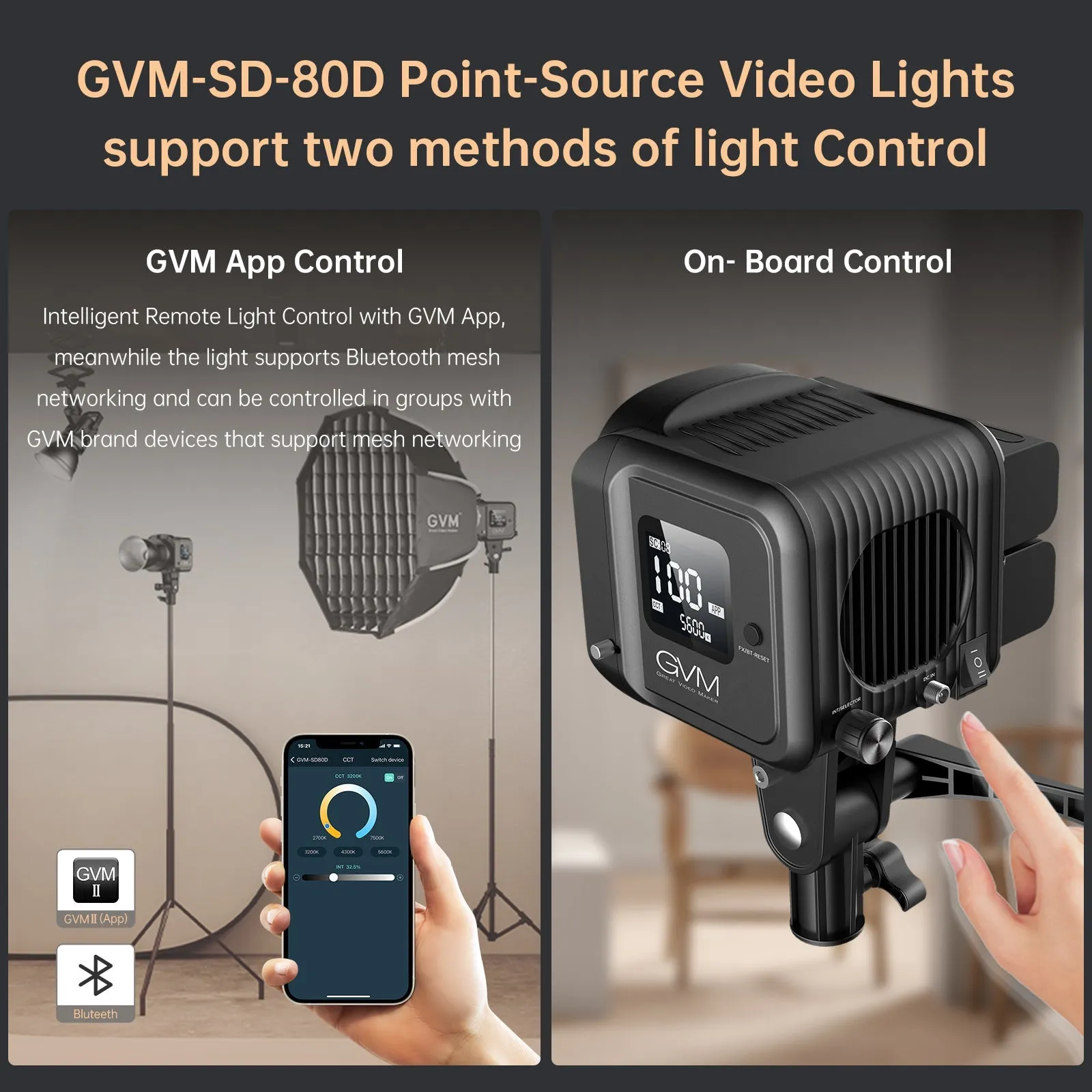 GVM SD80D 80w  Bi-Color Spotlight  Daylight with Softbox