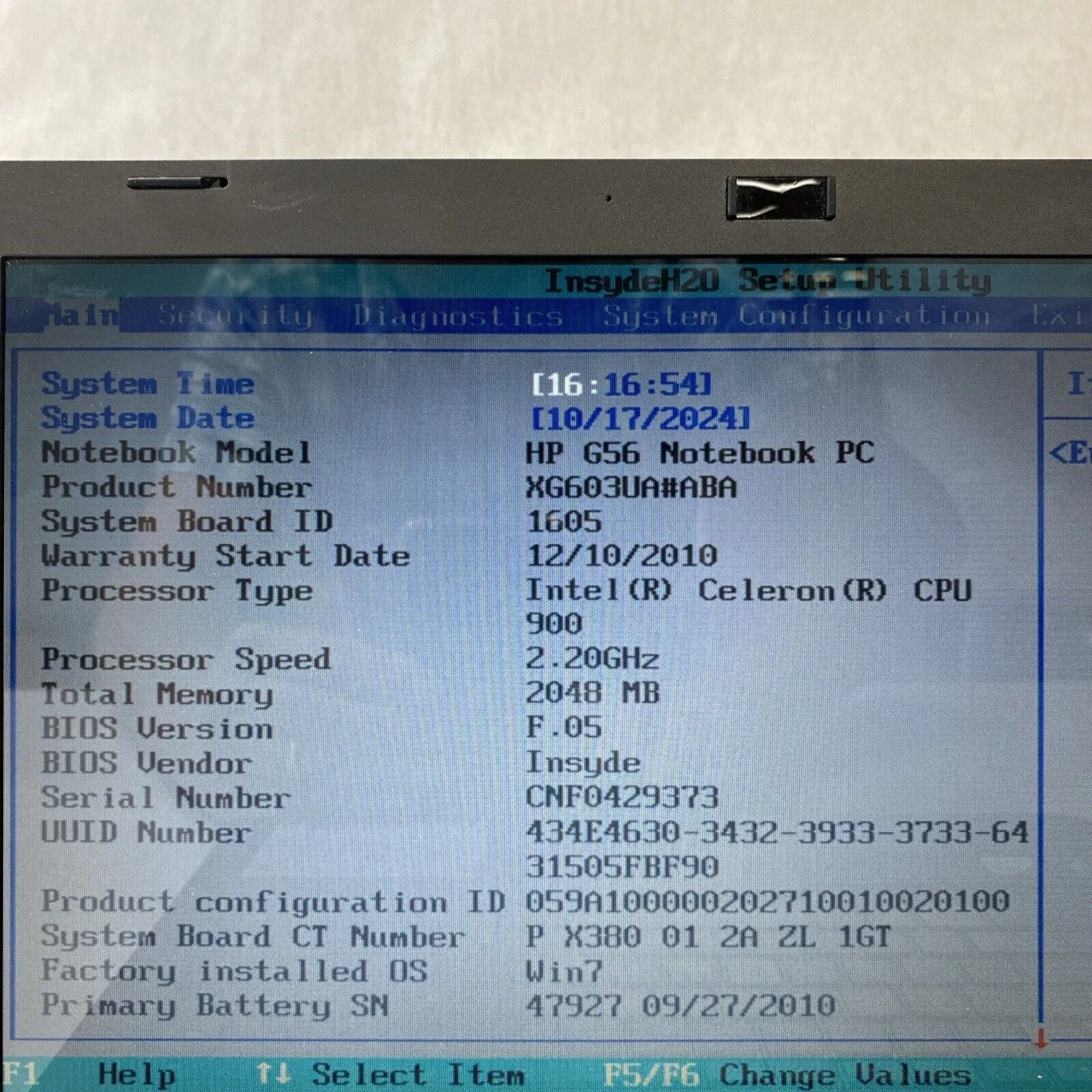 HP G56-141US Notebook 15.6'' Intel Celeron 900 2.20GHz 2GB RAM No AC No HDD OS