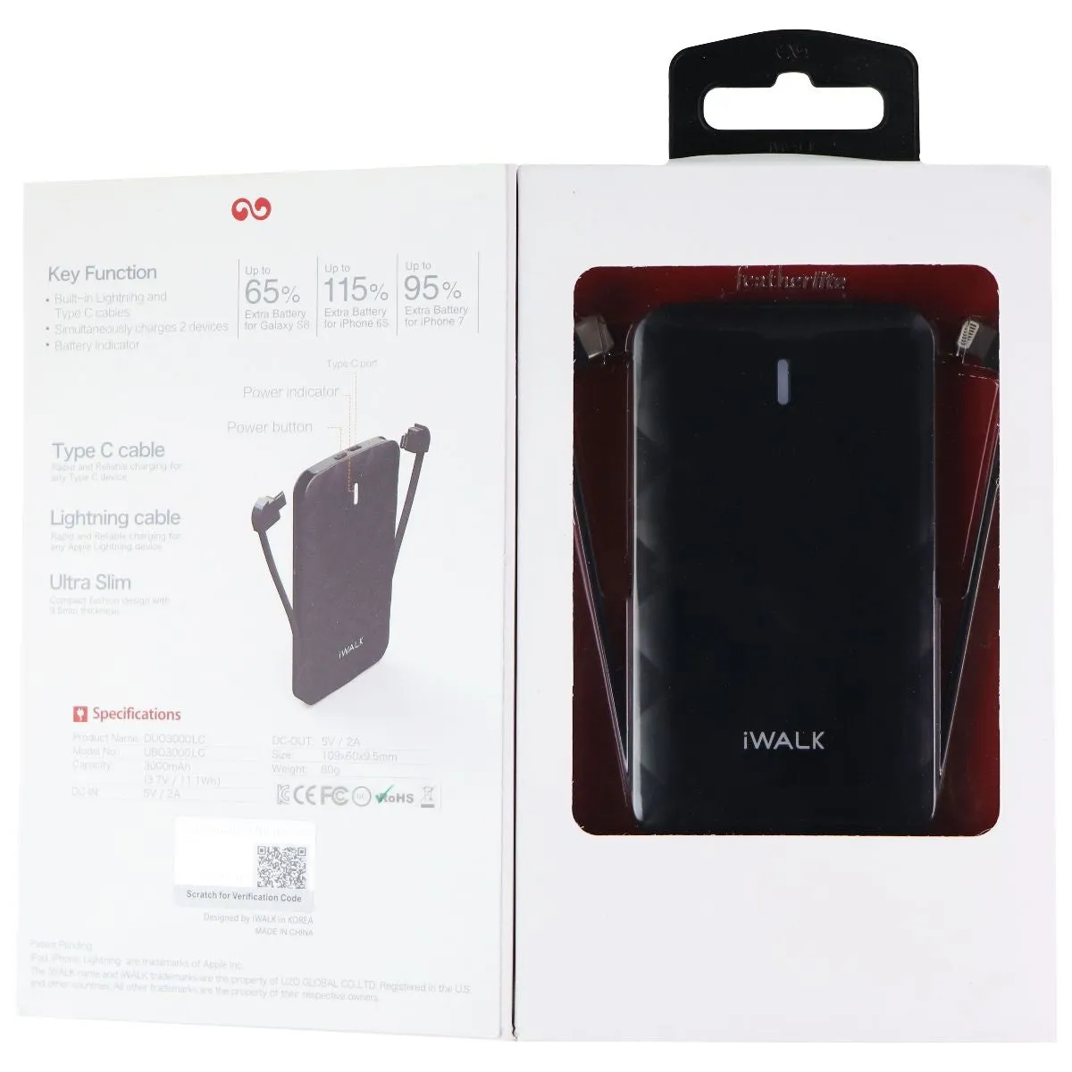 iWalk 3000mAh Ultra-Slim Backup Battery made for iPhone - Black