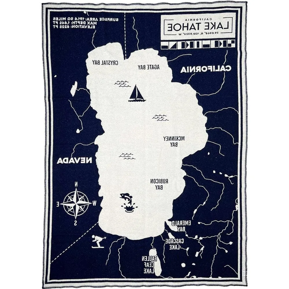 Lake Tahoe Map Wool Throw Blanket