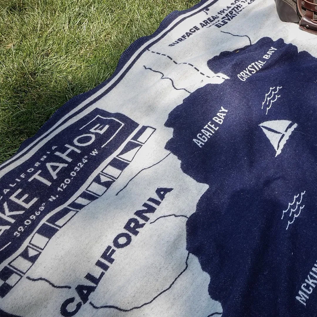 Lake Tahoe Map Wool Throw Blanket
