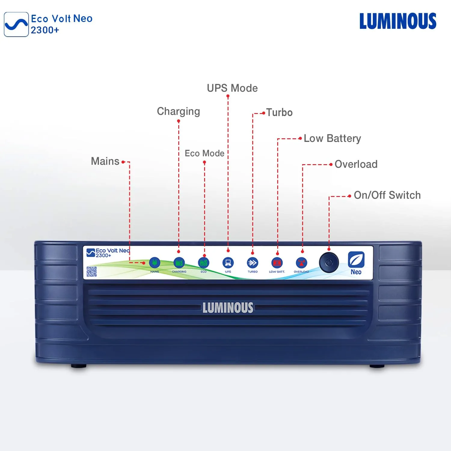 Luminous Inverter Eco Volt Neo 2300  Sine Wave 2000VA/ 24V Inverter for Home, Office & Shops