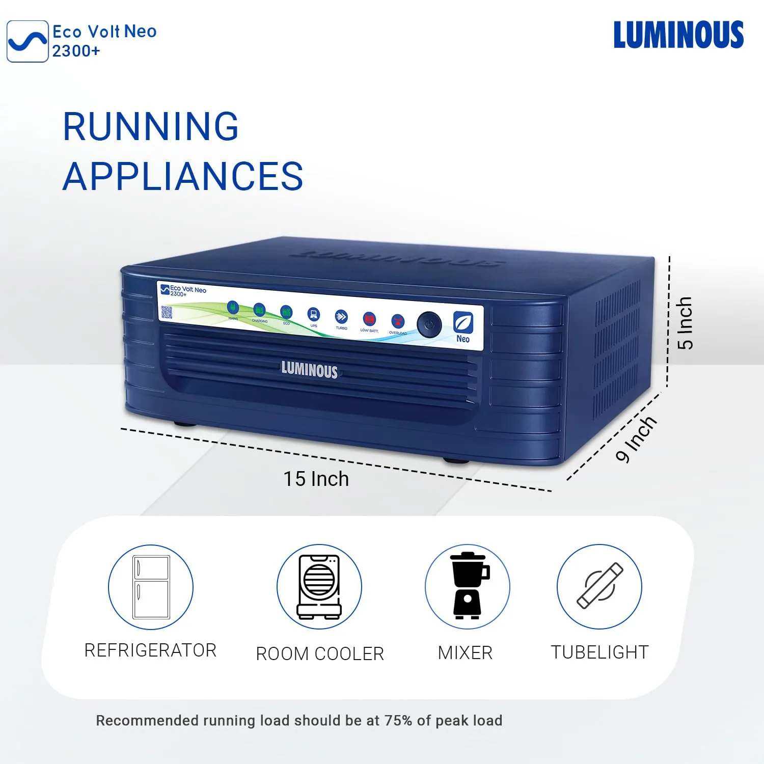 Luminous Inverter Eco Volt Neo 2300  Sine Wave 2000VA/ 24V Inverter for Home, Office & Shops