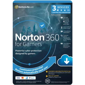 Norton 360 for Gamers (3-Device,12-Month)[Digital Download - Attach version only*]