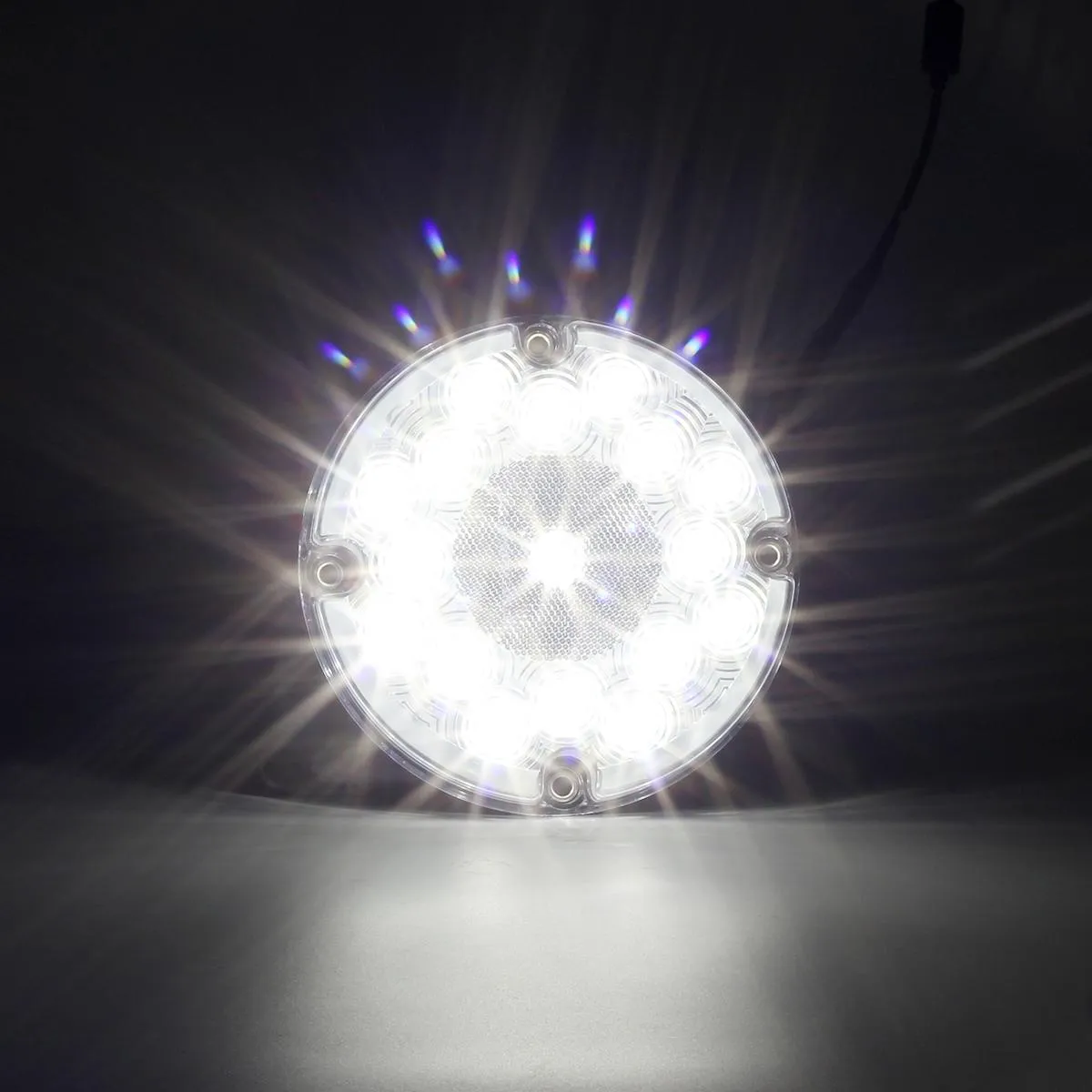 Partsam 2Pcs 7inch Round White LED Backup Lights 17 LED Marker Clearance Running Lights Surface Mount for Transit Vehicles Bus Truck Trailers